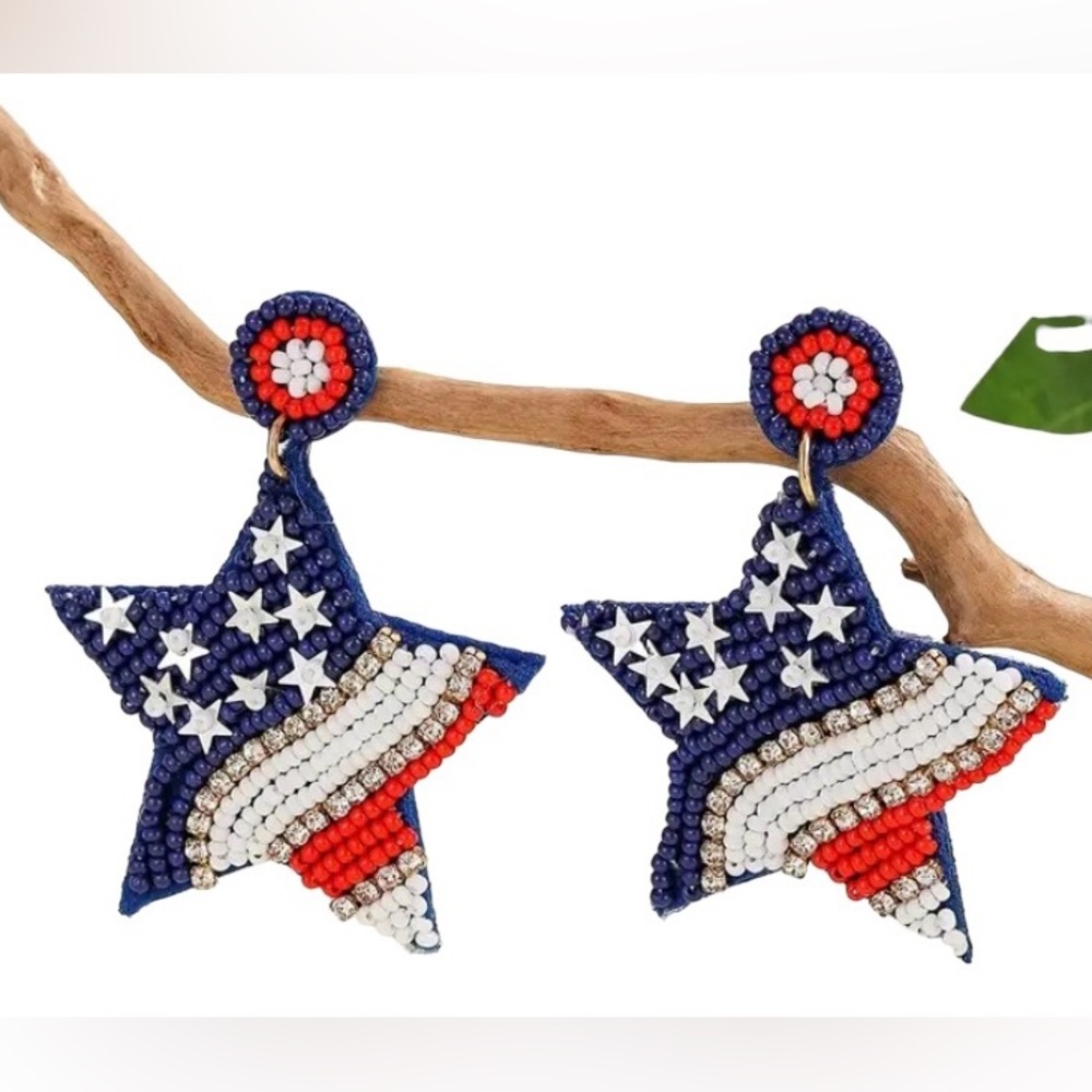 NWOT American Flag Star Shaped Earrings